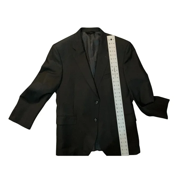 Jos. A. Bank Signature Gold Mens Suit Black 2 Button Pleated Cuffed 42R 36x29